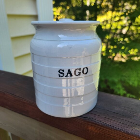 White Banded SAGO Covered Canister Storage Jar Vintage Antique Cornish Edwardian - Picture 5 of 5